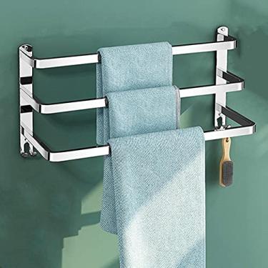 Imagem de Toalheiro Prateleira de toalha sem perfuração Barra de toalha com gancho para toalha de parede adesivo de aço inoxidável para cozinha banheiro - preto_3 camadas 58,5 cm ferragens de banheiro/prata
