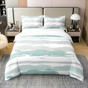 Imagem de Erosebridal Capa de edredom azul-petróleo abstrato king size moderno cinza listrado conjunto de cama para meninos homens geométrico estética pintura a óleo capa de edredom minimalista simples aquarela