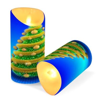 Imagem de ATTX Pacote com 2 velas amarelas para árvore de Natal – 7,6 cm x 15 cm com controle remoto e temporizador para decoração de casa, casamento, acampamento #534