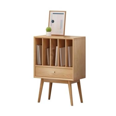 Imagem de Suporte para armazenamento de CDs Armário expositor de discos vinil em madeira com gaveta, aparador multifuncional para armazenamento doméstico