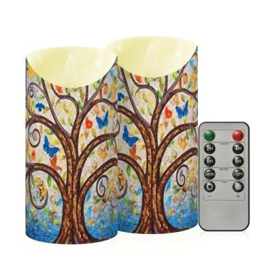 Imagem de Wassud Velas coloridas sem chama de árvore com controle remoto, velas realistas cintilantes com temporizador, velas decorativas para Natal, casamento, festa, decoração de casa média