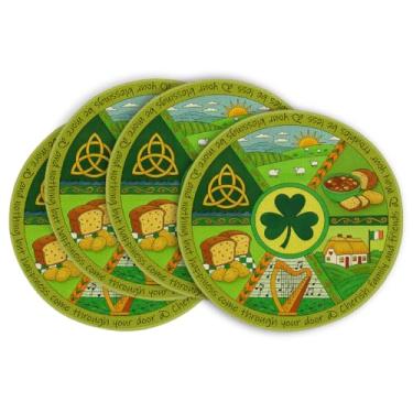 Imagem de Artoid Mode Jogo americano Triquetra Shamrock redondo do dia de São Patrício, conjunto de 4, tapetes de mesa sazonais de harpa de primavera para decoração de cozinha e jantar