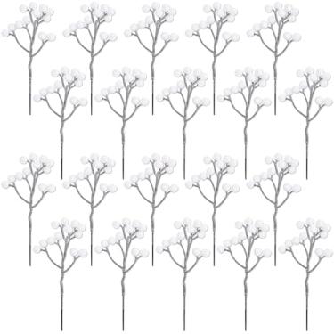 Imagem de Fangoo Pacote com 20 palhetas artificiais de frutas vermelhas brancas de 17 cm para árvore de Natal, caules de bagas brancas, ornamentos de ramos de azevinho, grinalda, artesanato, casamento, férias