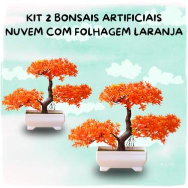 Imagem de Genérico, Kit 2 Bonsais Artificial Decorativo Estilo Outonal – Nuvem com Folhas Laranjas Vaso Branco Elegante