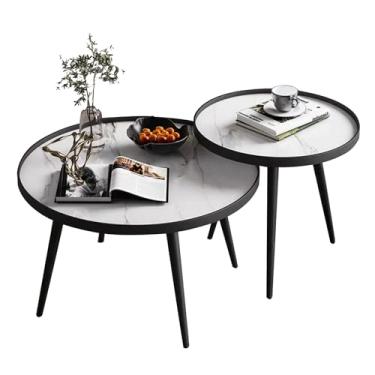 Imagem de Conjunto de mesa de centro redonda, mesas de centro de madeira para sala de estar, mesas laterais empilháveis, mesa lateral de sofá, mesa central simples moderna, para sala de estar em casa