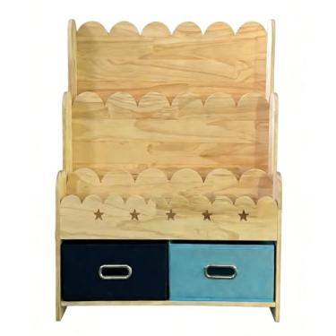 Imagem de EXPERLAM Estante infantil 2 em 1 com gavetas de armazenamento de brinquedos, estante Montessori recortada para crianças, expositor e organizador de livros de madeira maciça para berçário, sala de