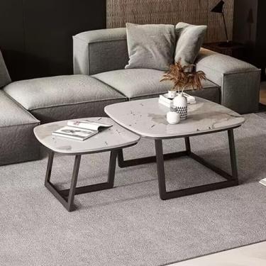 Imagem de Mesa de centro para sala de estar, conjunto de mesa de café, mesa de centro quadrada de mármore, mesa lateral de sofá, mesa lateral para sala de estar, mesa central simples moderna (placa de pedra com