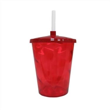 Imagem de Kit 25 Copo Acrílico Twister Colorido 300ml Tampa e Canudo Translucido (Vermelho)