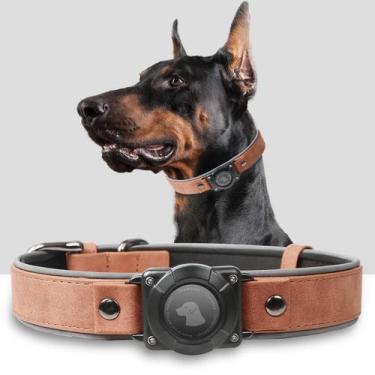 Imagem de Coleira AirTag para cães  Coleira de couro para cães com porta-etiquet