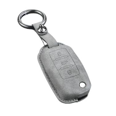 Imagem de Capa de couro para chave de carro, protetor de suporte compatível com vw golf 7 mk7 vii tiguan mk2 polo passat jetta lavida acessório(A-grey keychain)