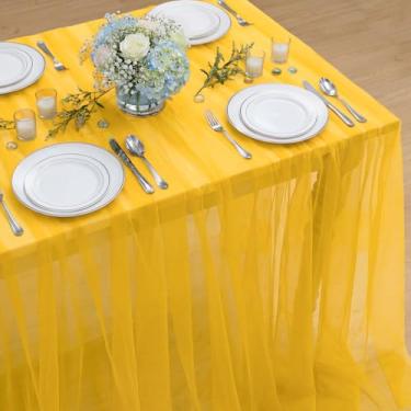 Imagem de Horaldaily Toalha de mesa retangular de gaze amarela brilhante 152 x 213 cm, toalha de mesa de queijo de gaze, boho, rústico, capa de queijo para festa de casamento, chá de bebê, decoração de casa