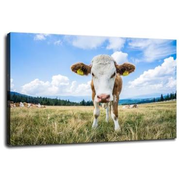Imagem de 912 Cow Wall Art Farm Hike Impressão em tela pôster animal para casa conjunto de 1 decorações com moldura 30,48 cm x 20,32 cm