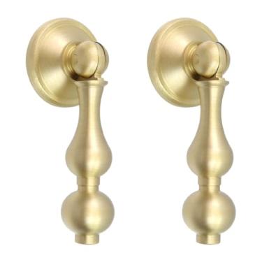 Imagem de LC LICTOP Puxadores pequenos de armário de ouro escovado, 2 peças de latão sólido vintage em forma de gota, puxadores para cômoda, ferragens, cozinha, quarto, banheiro, armário, guarda-roupa