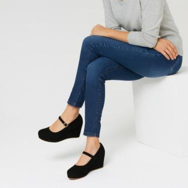 Imagem de Sapato Feminino Anabela Conforto Nude com Tira Ajustável Casual e Eleg