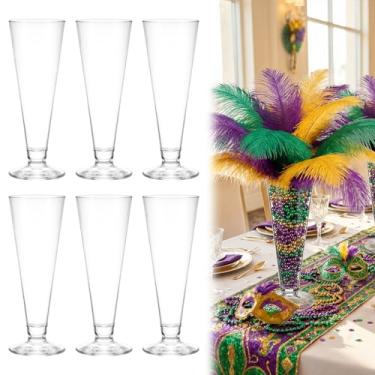Imagem de Gandeer 6 vasos de trompete para centros de mesa, vaso de 23 cm de altura para centros de mesa, vasos de plástico transparente e alto, recipiente floral para decoração de mesa de casamento, casa
