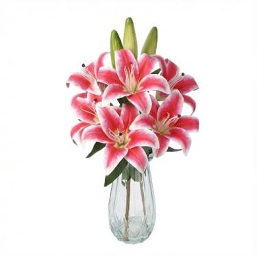 Imagem de Garvee Flor de lírio artificial, rosa vermelha