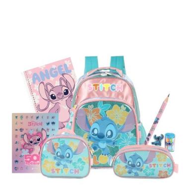 Imagem de Kit Mochila de Costas Lancheira E Estojo Triplo Stitch Kids, Turquesa