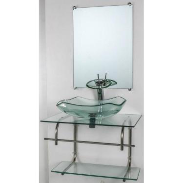 Imagem de Gabinete De Vidro P/Banheiro Inox 70Cm Cuba Abaulada Incolor