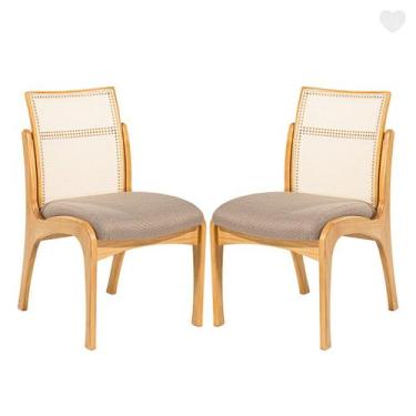 Imagem de Kit 2 Cadeiras de Jantar em Madeira Lisboa Encosto Rattan Estofada Lin