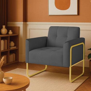 Imagem de Poltrona Sala Industrial Alta Tubo Dourado Elisa Suede Grafite D03 - D'rossi