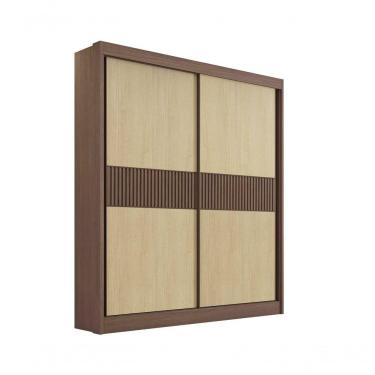 Imagem de Guarda Roupa Solteiro Santorini 2 Portas Ripado 3 Gavetas Com Pés - D' Doro Castanho/linho/ripado