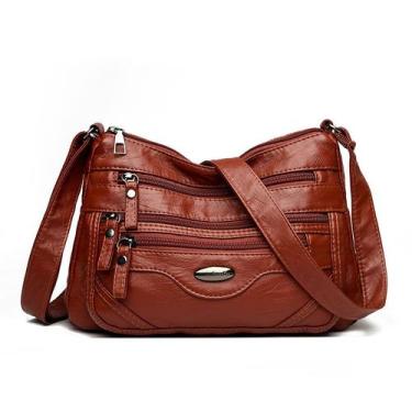 Imagem de Bolsa Messenger em couro PU lavado macio com vários compartimentos - Y