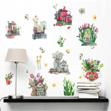 Imagem de Adesivos de parede Teapot Flower Garden Butterfly PVC 30x90cm - yiweis
