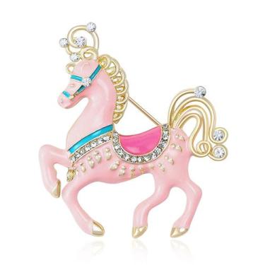 Imagem de Brooch Pin Vintage Pink Horse Enamel para mulheres - Yiweisai