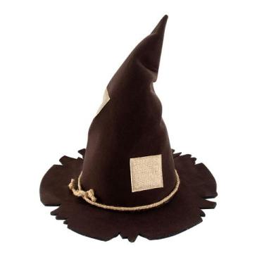 Imagem de Chapéu de bruxa, estampa de espantalho, traje marrom de Halloween para