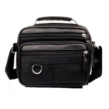 Imagem de Bolsa Messenger de couro PU para homens preta 22x6x17cm - Yiweisai