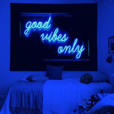 Imagem de Tapeçaria para pendurar na parede Good Vibes Only Neon Design 150x130c