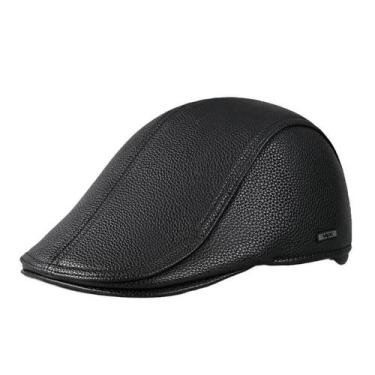 Imagem de Cap Flat Gatsby Newsboy de couro preto para homens - Yiweisai