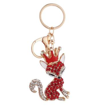 Imagem de Chaveiro de raposa vermelha de luxo com coroa, strass de cristal cinti