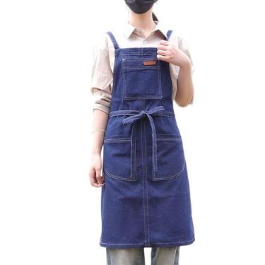 Imagem de Avental de jeans de algodão lavado com alças ajustáveis unissex - Yiwe