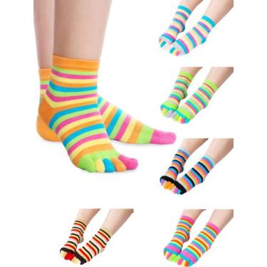 Imagem de Meias de bico SATINIOR Rainbow Stripe de algodão femininas, 6 pares