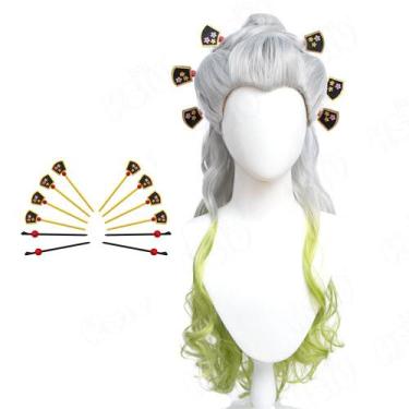 Imagem de Peruca de cosplay HSIU Daki Anime Silver Gradient Turquesa para cabelo