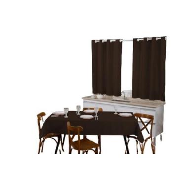 Imagem de Kit Cortina Para Cozinha E Toalha De Mesa 6 Cadeiras Marrom - Sofistic
