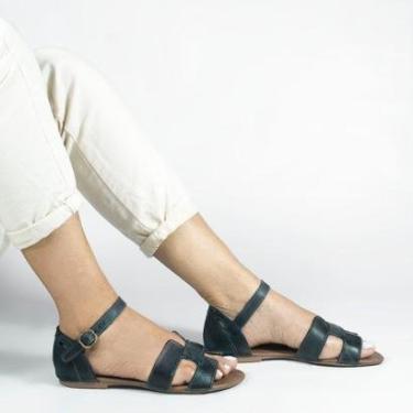 Imagem de Sandália Rasteira Couro H Fechada Melina Marinho Azul 39-Feminino