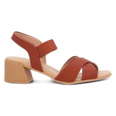 Imagem de Sandália Usaflex Feminina Couro Salto Bloco Elástico Casual AL2002-Feminino