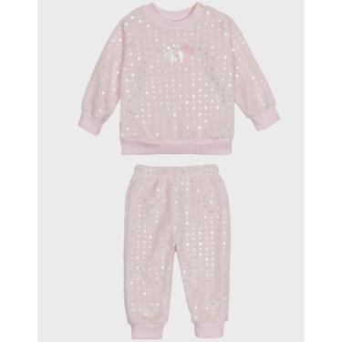 Imagem de Conjunto Com Calça Punho Coração Fleece Holográfico Rosa Inverno Quentinho Macio   Bebê P ao GG-Feminino