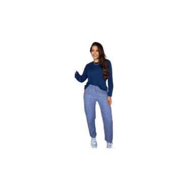 Imagem de Pijama Longo De Frio Feminino Adulto Manga Inverno - Organiky, P, Azul