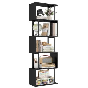 Imagem de Estante de livros Gadroad de 5 camadas em forma de S, madeira preta ge