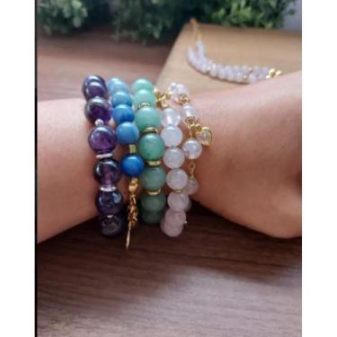 Imagem de Pulseira feminina quartzo verde banhado ouro 18k - Emberly acessorios