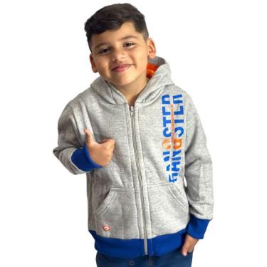 Imagem de Blusa Infantil Moletom Com Capuz Inverno Flanelada Gangster, Cinza cla