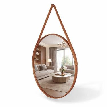 Imagem de Espelho Redondo Decorativo Adnet Grande De Parede Couro 60cm 50cm 40cm