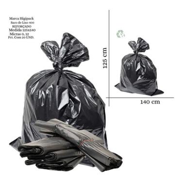 Imagem de Saco de Lixo 400L Reforçado Preto para Cozinha Pacote com 20 Unidades Higipack