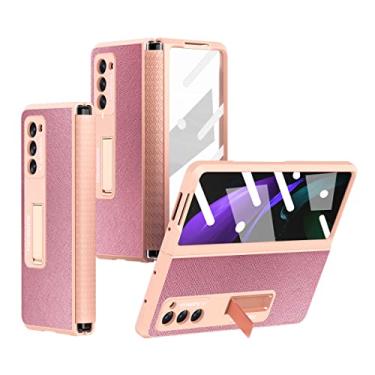 Imagem de For Samsung Z Fold 2 5G Case with Built-in Glass Screen Protector,Kickstand, Hinge Protection, Millitary Grade Heavy Duty Stable Hard Cover for Samsung Galaxy Z Fold 2 Phone Case Shockproof (Pink)