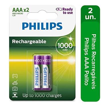 Imagem de 2 Pilhas Recarregáveis Philips Aaa 1000mAh Originais Palito Prontas pro Uso RTU