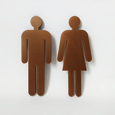 Imagem de Quadro/placa Sinalização Mas/fem Banheiro Unissex Indicativa Cor:Bronze