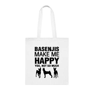 Imagem de Basenjis Make Me Happy sacola, presente para cachorro Basenjis, aniversário de cachorro Basenjis bolsa de ombro para cachorro Basenjis, bolsa reutilizável para cães Basenjis, Branco